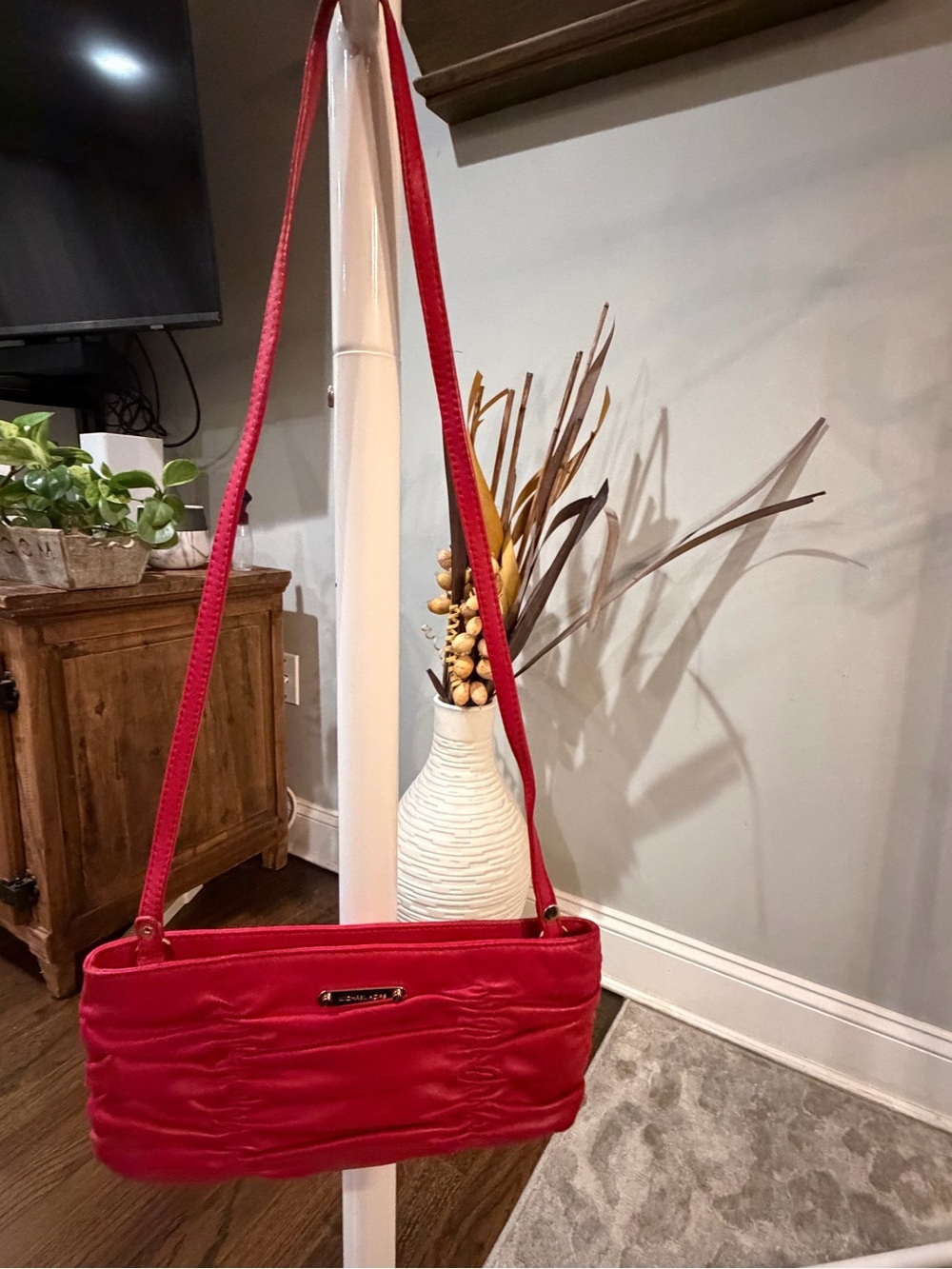 Michael Kors Red Ruched scrunch Shoulder Bag